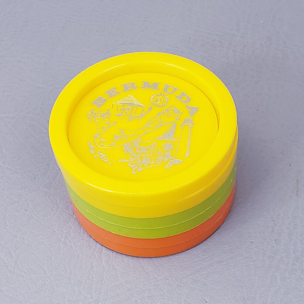 Vintage 1970's Souvenir Vintage BERMUDA Plastic Coasters Set of 6